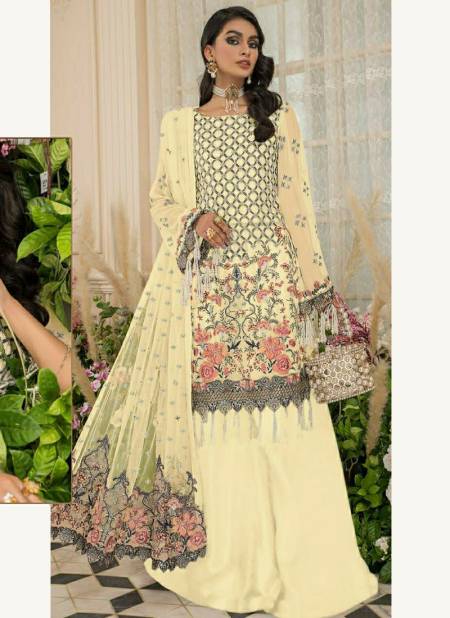 Yellow Colour RAMSHA R 467 NX Heavy Georgette With Embroidery Wedding Wear Pakistani Salwar Kameez R-467-B